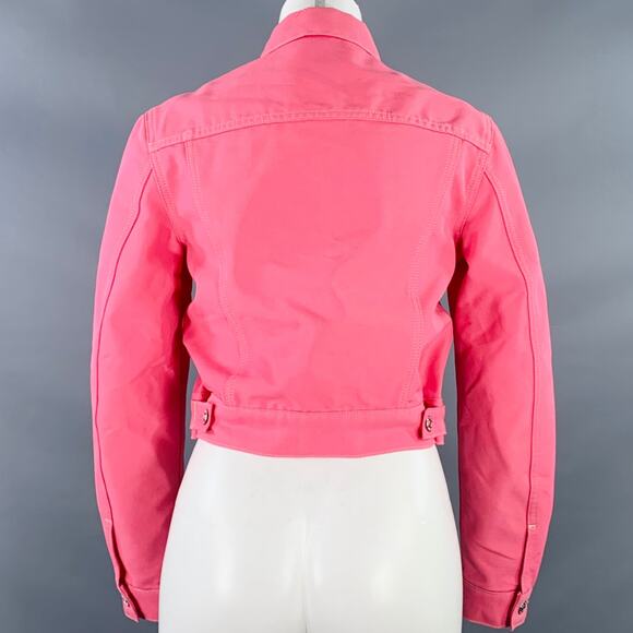 HELMUT LANG Size S Femme Trucker Pink Cotton Blend Cropped Denim Jacket - Picture 3 of 5